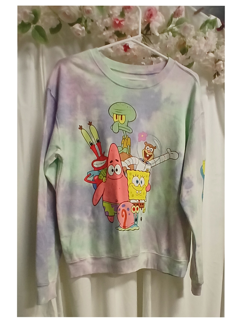 SpongeBob Squarepants Pastel Tie-Dye Crewneck — Pink Green Purple